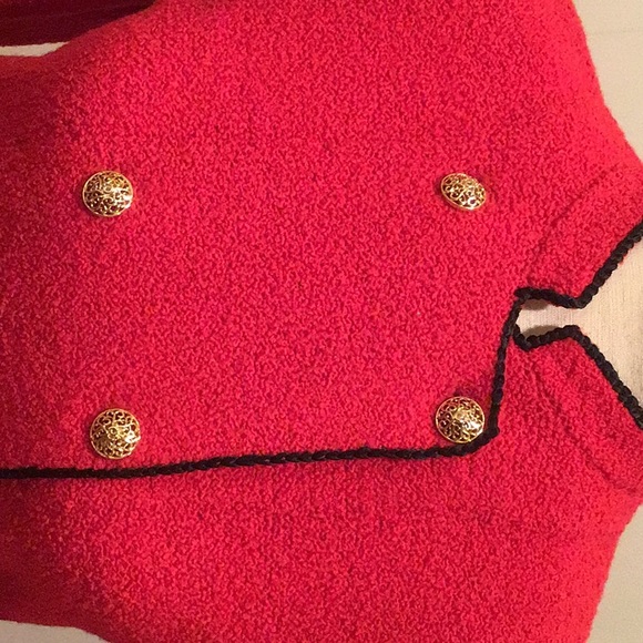 RED BOUCLE KNIT W/NAVY TRIM DOUBLE--BREASTED SUIT - Picture 2 of 3